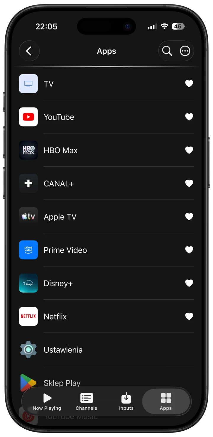 Framed iPhone screenshot showing the BRAVIA apps browser in Intellimote