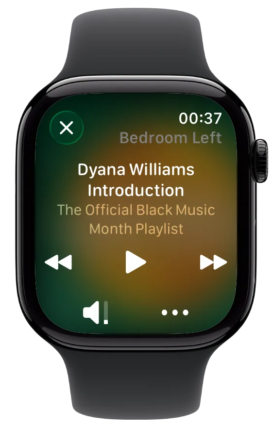 Music now-playing controls in Intellimote on Apple Watch Series 11